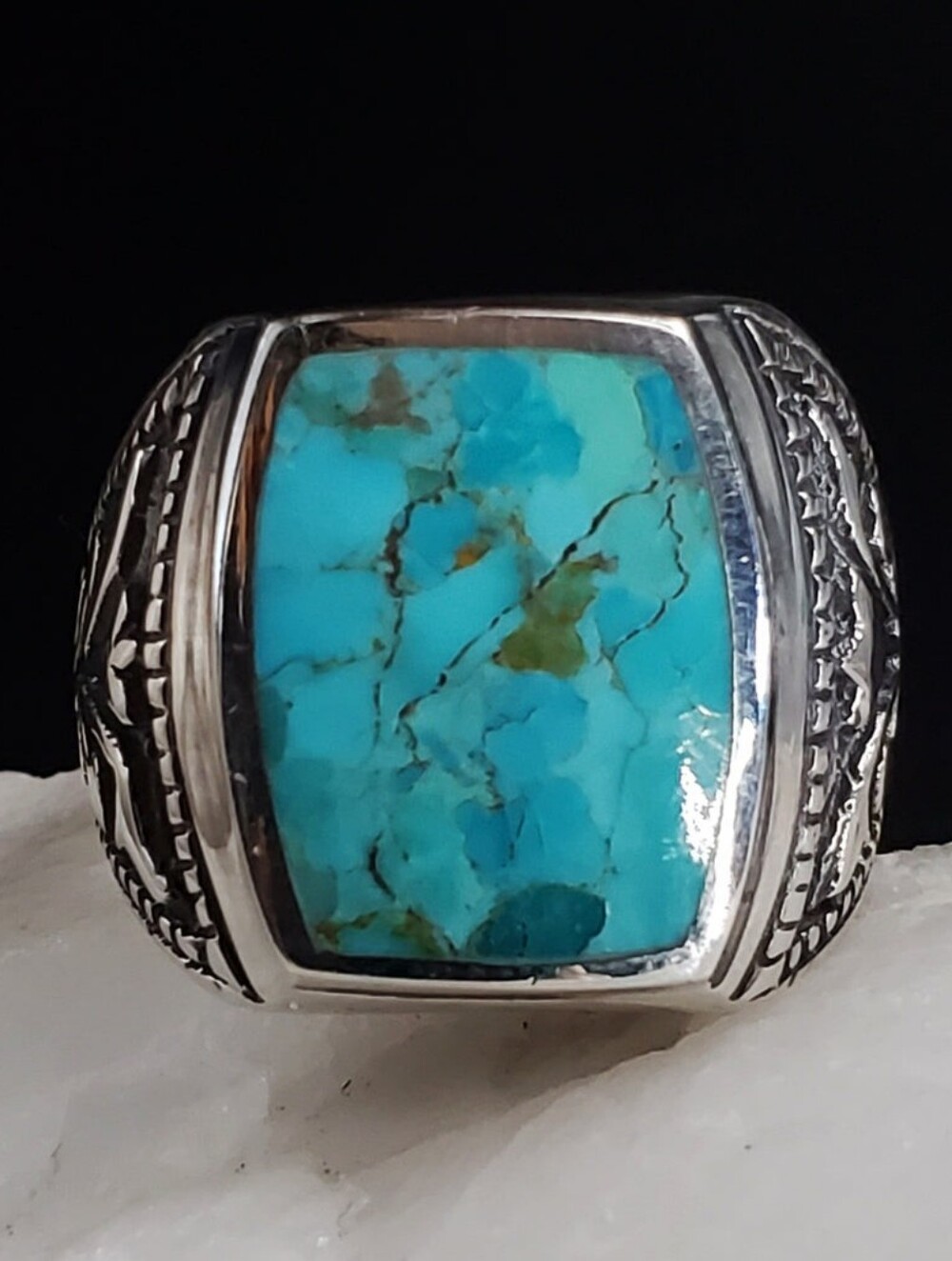 Sterling Silver 925 Men's Ring Size 10.2  Geniine American Turquoise Stone